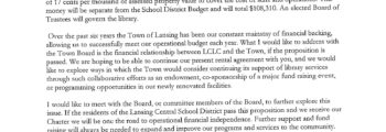 Letter to Request Continued Town Board Support