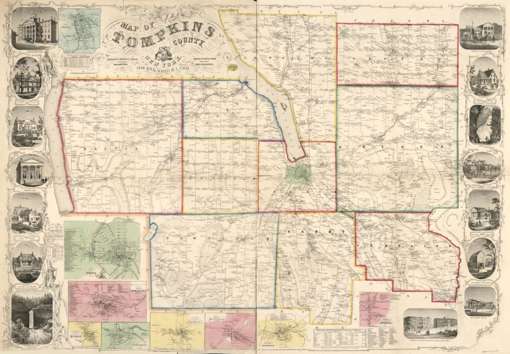 Original 1853 Map of Tompkins County on Display Lansing Community Library