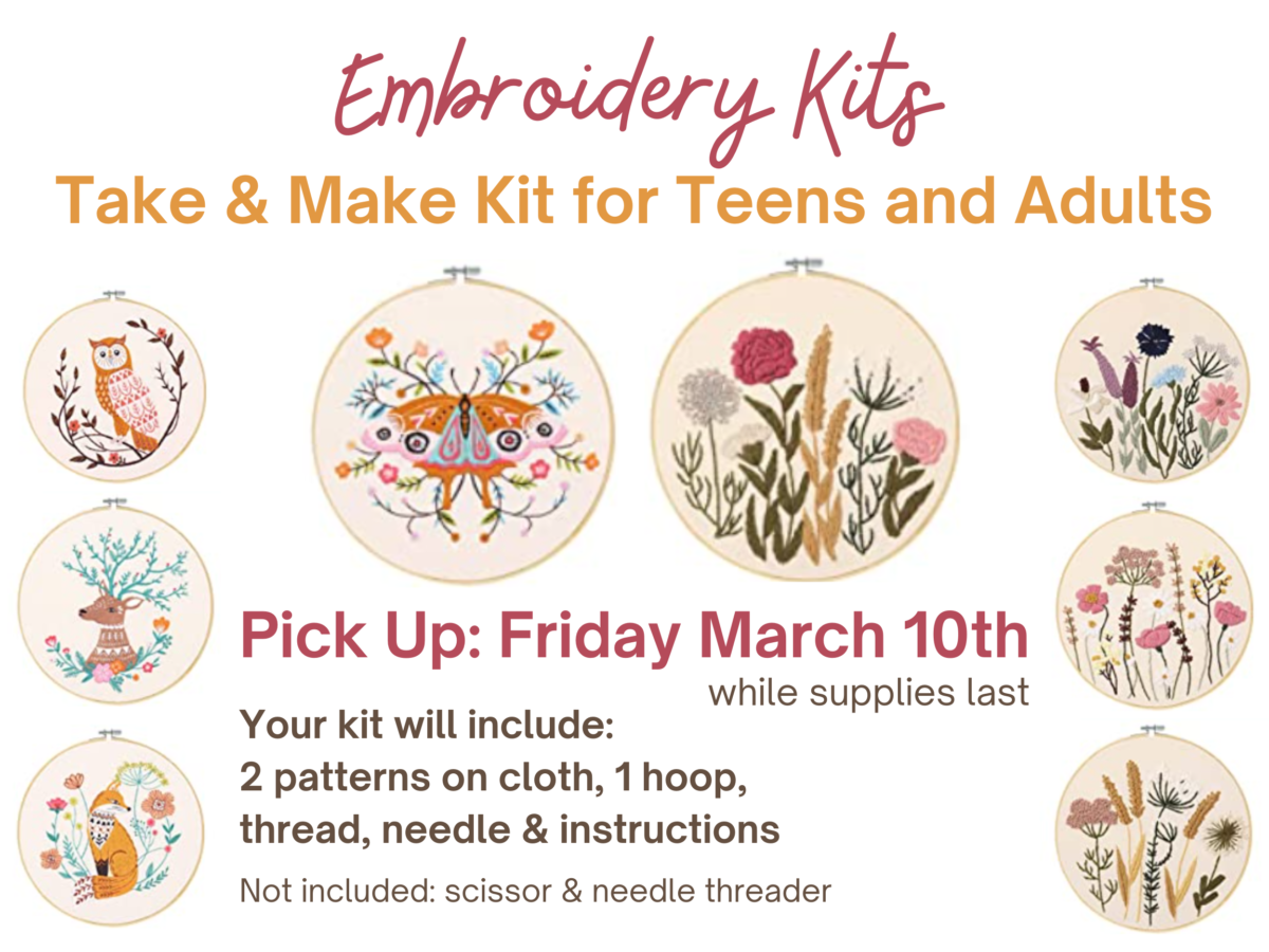 Take & Make Embroidery Kits for Teens and Adults Lansing Community