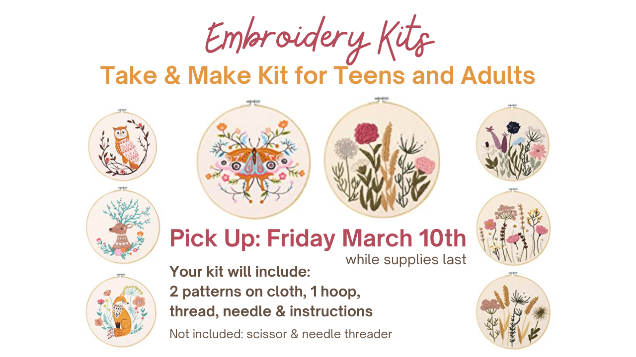 Take & Make Embroidery Kits for Teens and Adults Lansing Community